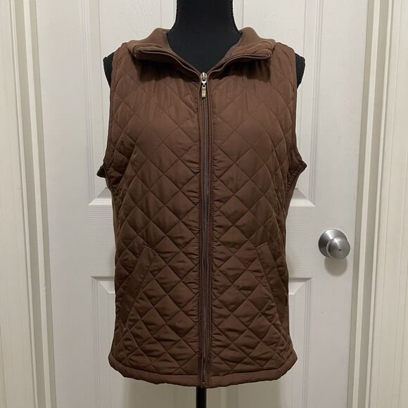 Bienzoe Quilted Casual Vest Sleeveless Jacket Chocolate Brown Women's Medium - Picture 1 of 7